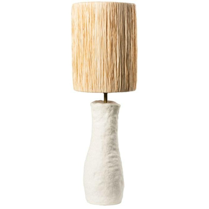 Lampe de table TANA SCULPT – base grès blanc organique abat-jour raphia naturel filé Cosydar