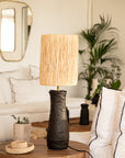 Lampe chevet raphia naturel grès noir TANA NOIR – lumière douce chambre style naturel Cosydar