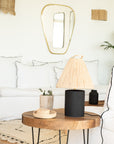Lampes TANA grès noir et blanc chaud raphia conique – duo décoratif bohème – Cosydar
