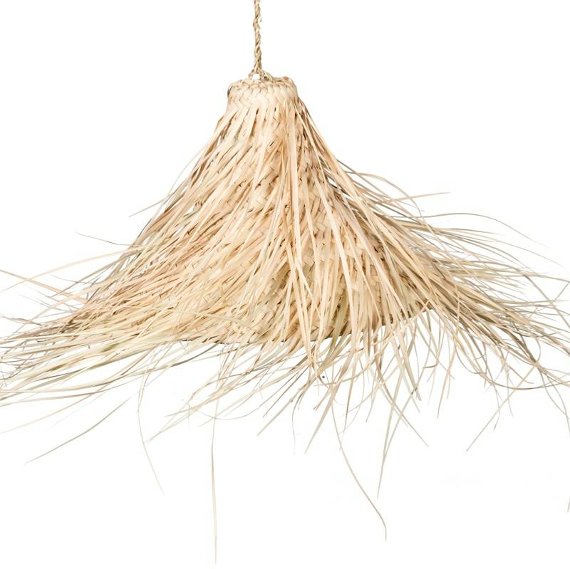 Suspension cloche évasée avec franges naturelles en palmier