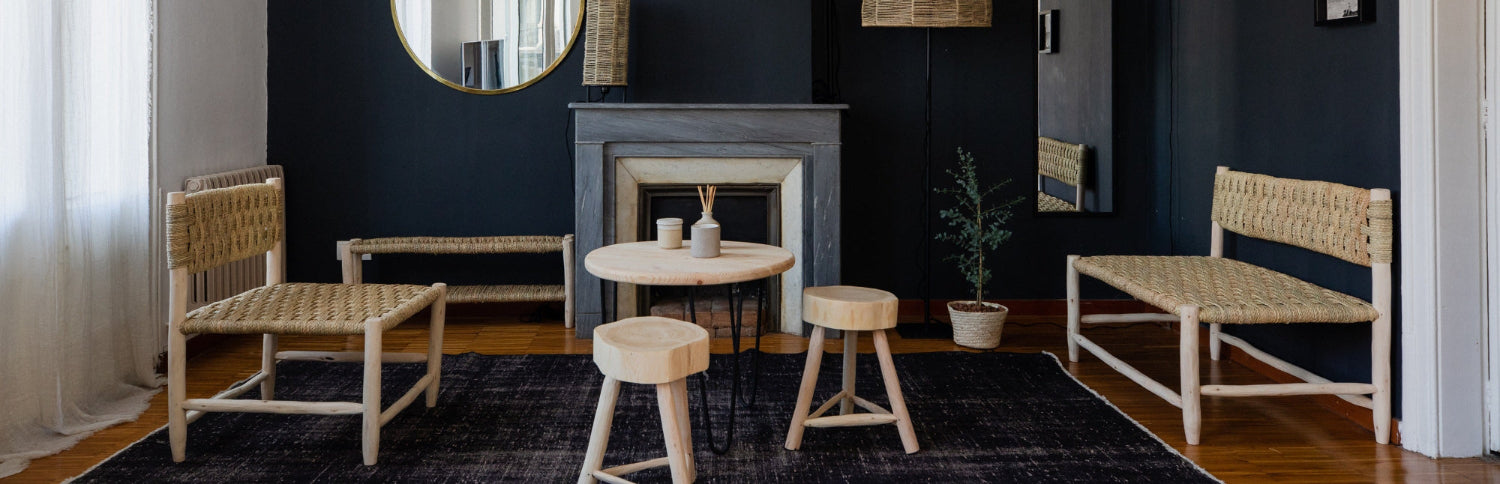 fauteuil artisanal en bois tressé en feuille de palmier