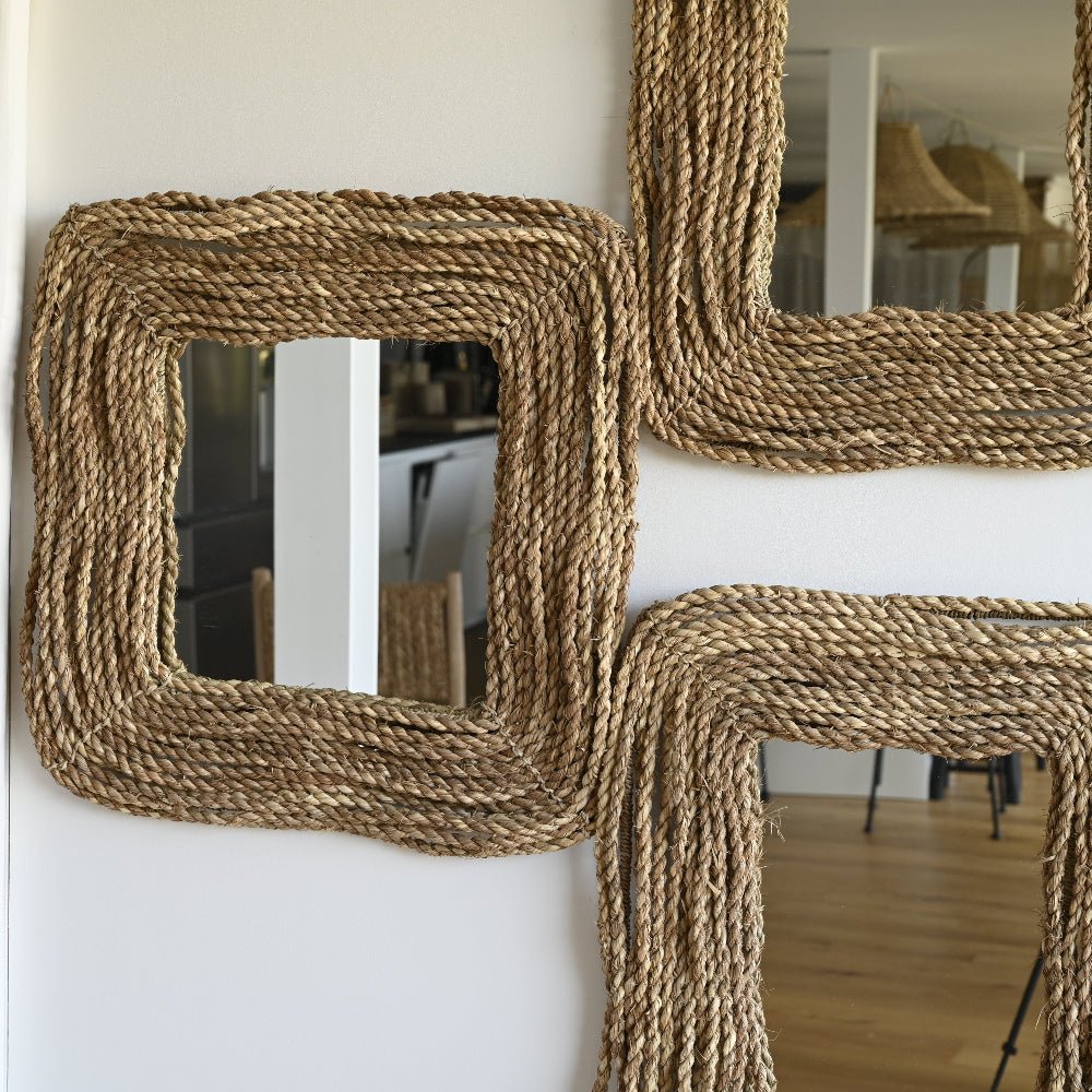 Miroir Carré Tressé Corde Naturelle 60x60cm - Style Bohème - COSYDAR - DECO