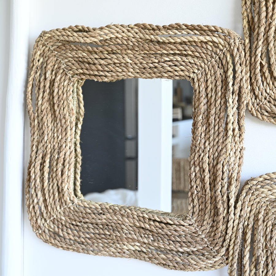 Miroir Carré Tressé Corde Naturelle 60x60cm - Style Bohème - COSYDAR - DECO
