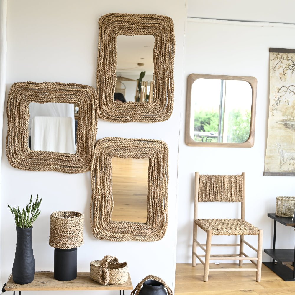 Miroir Rectangulaire Grosse Corde Tressée 70x52cm - Style Bohème Artisanal - COSYDAR - DECO