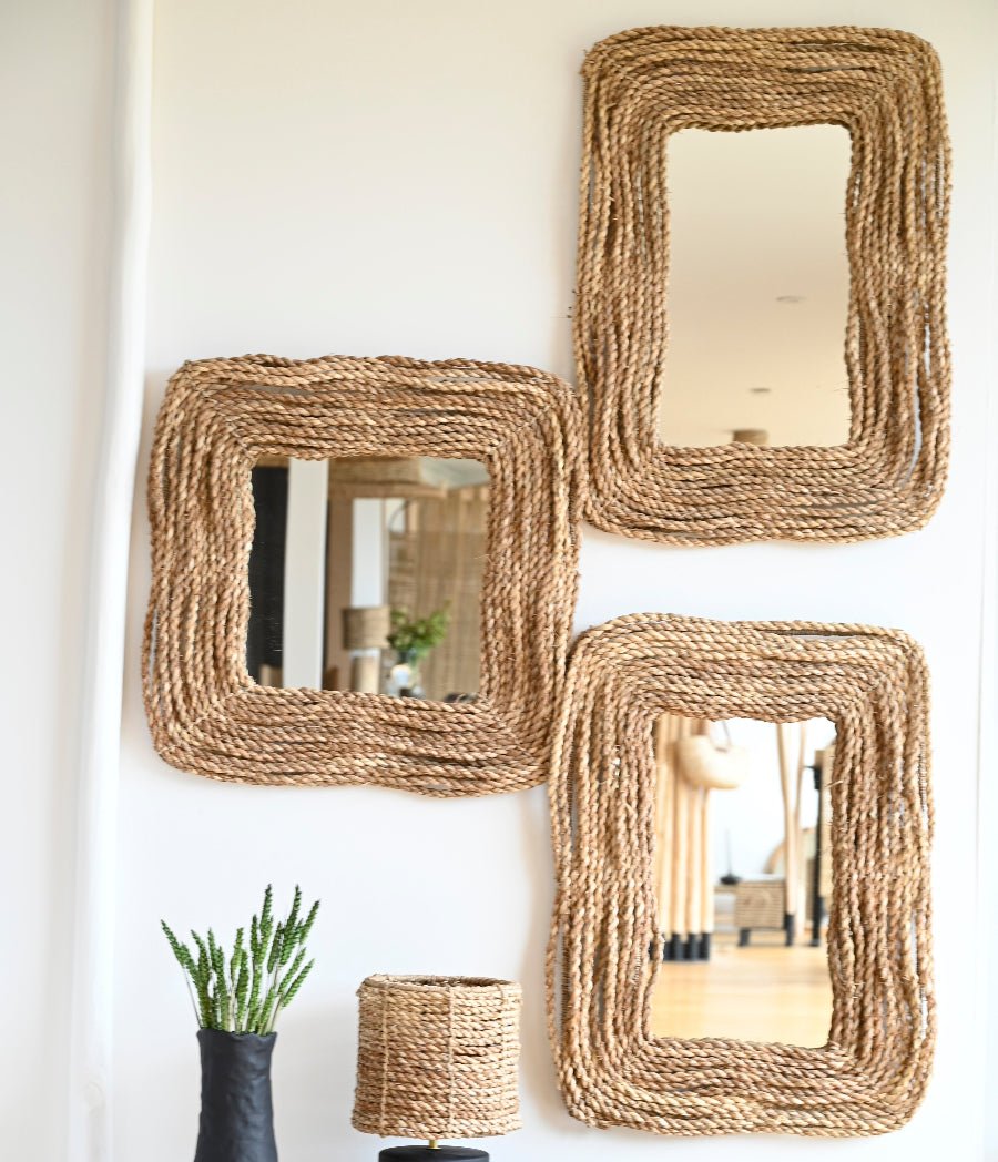 Miroir Carré Tressé Corde Naturelle 60x60cm - Style Bohème - COSYDAR - DECO