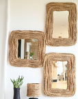 Miroir Carré Tressé Corde Naturelle 60x60cm - Style Bohème - COSYDAR - DECO