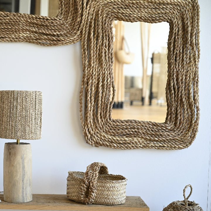 Miroir Rectangulaire Grosse Corde Tressée 70x52cm - Style Bohème Artisanal - COSYDAR - DECO