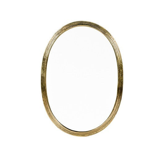 Grand miroir ovale KATAC 70 × 49 cm en laiton doré, large bordure ondulée, sur fond blanc - COSYDAR