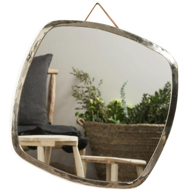 Miroir artisanal Carré argenté en Maillechort 40cm - COSYDAR