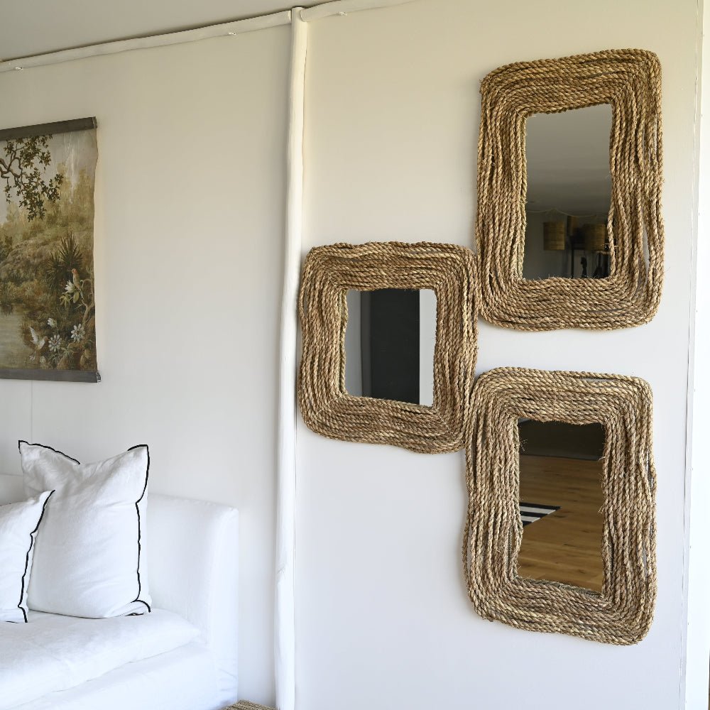 Miroir Rectangulaire Grosse Corde Tressée 70x52cm - Style Bohème Artisanal - COSYDAR - DECO