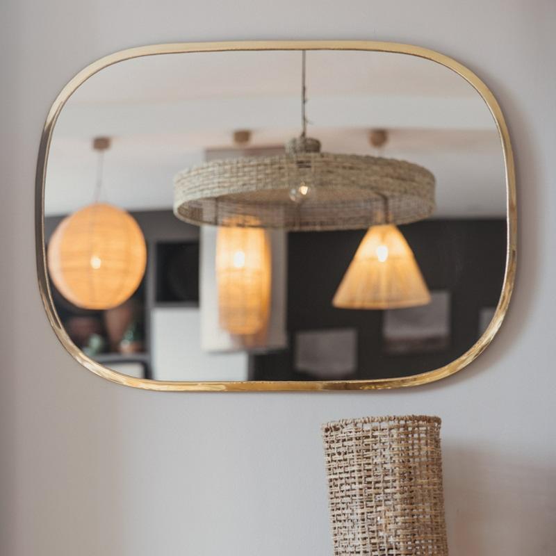 Grand Miroir grand format aux coins arrondis - en laiton