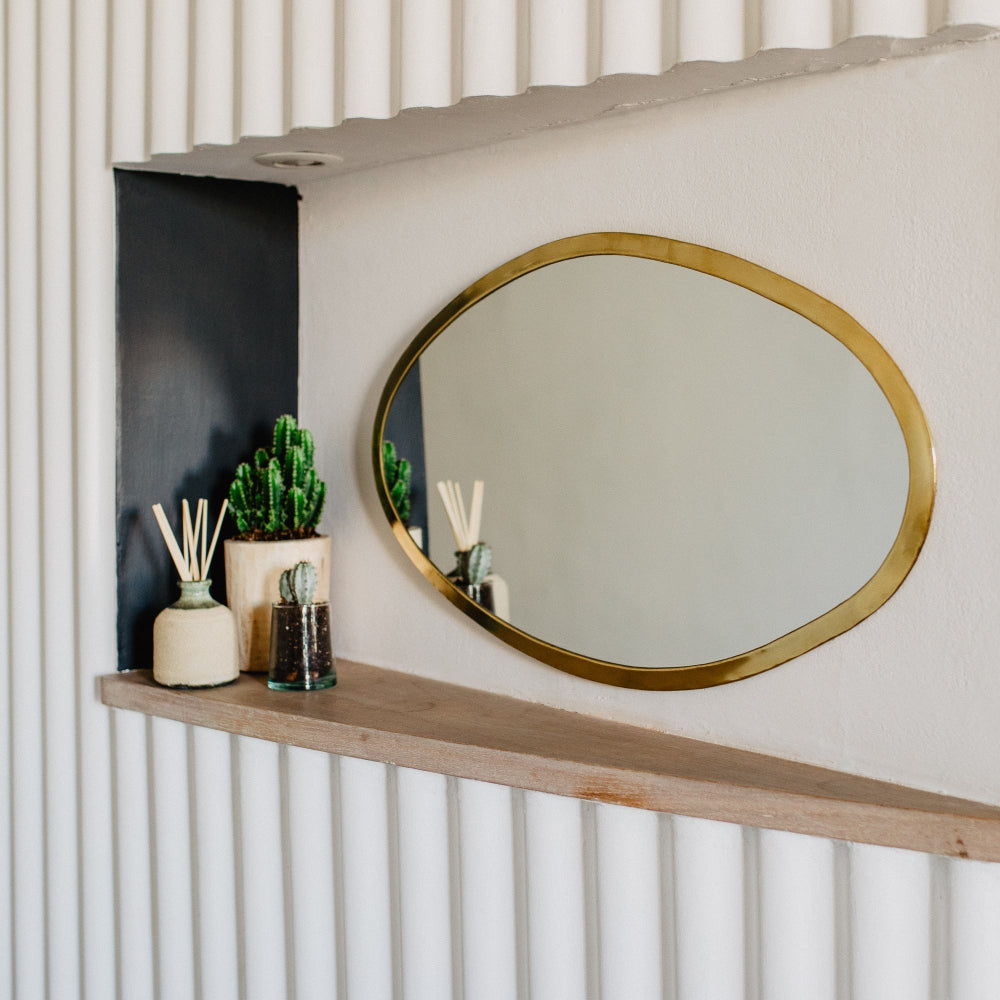 Grand miroir mural ovale en laiton doré décoration murale - COSYDAR