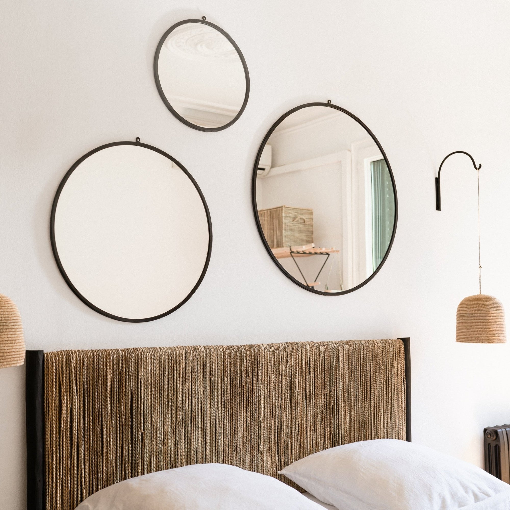 Miroir Mural Rond avec cadre en Acier Forgé peint en noir - 78cm - COSYDAR
