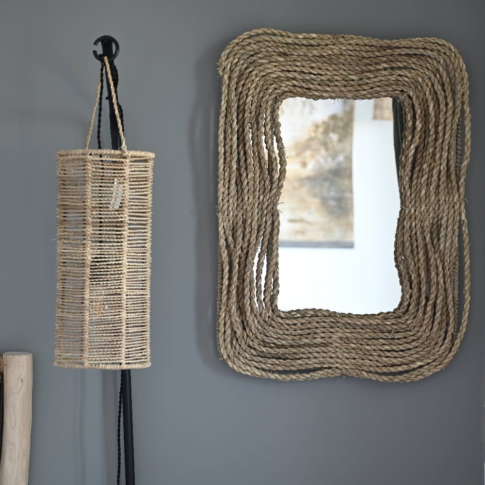 Miroir Rectangulaire Grosse Corde Tressée 70x52cm - Style Bohème Artisanal - COSYDAR - DECO