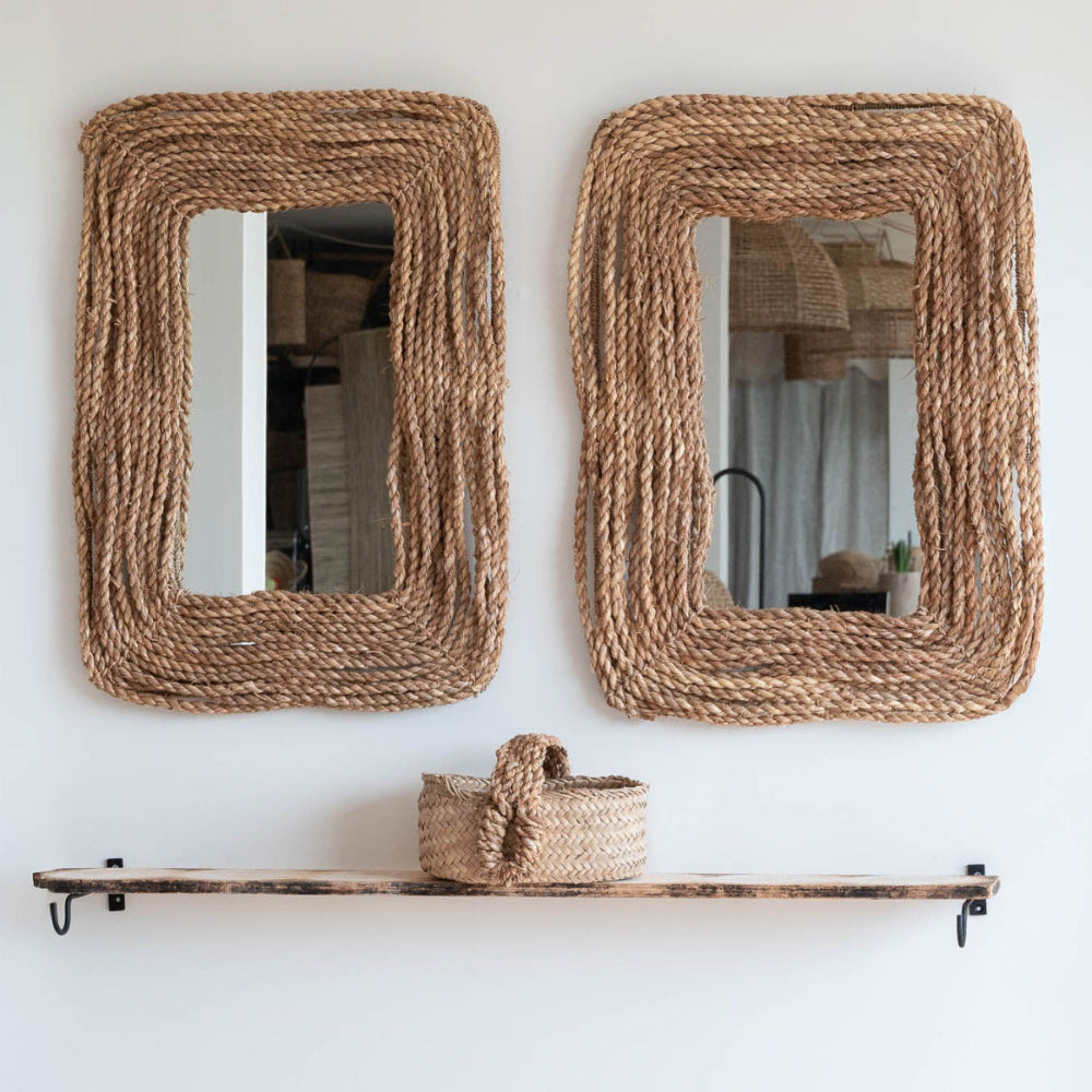 Miroir rectangulaire tressé en corde style ethnique chic