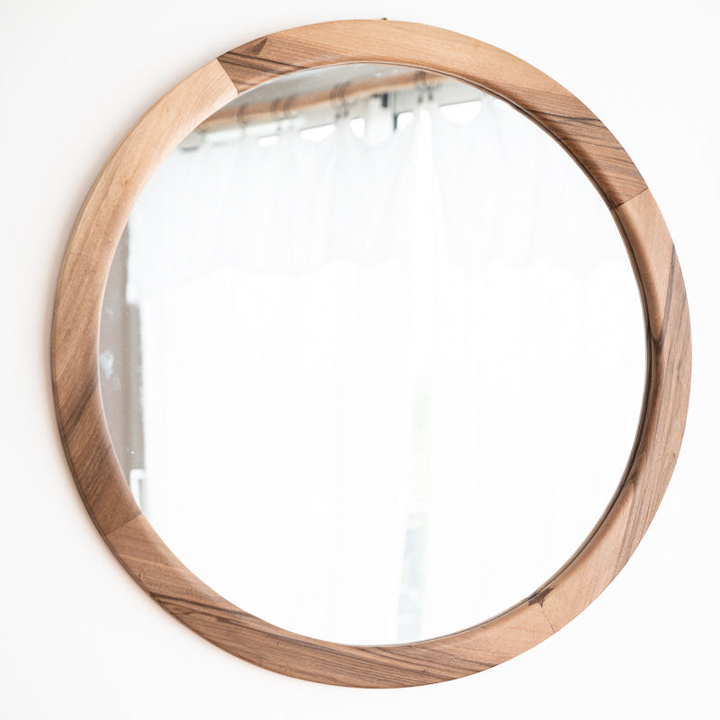 Miroir Mural Rond en Bois de Noyer Massif