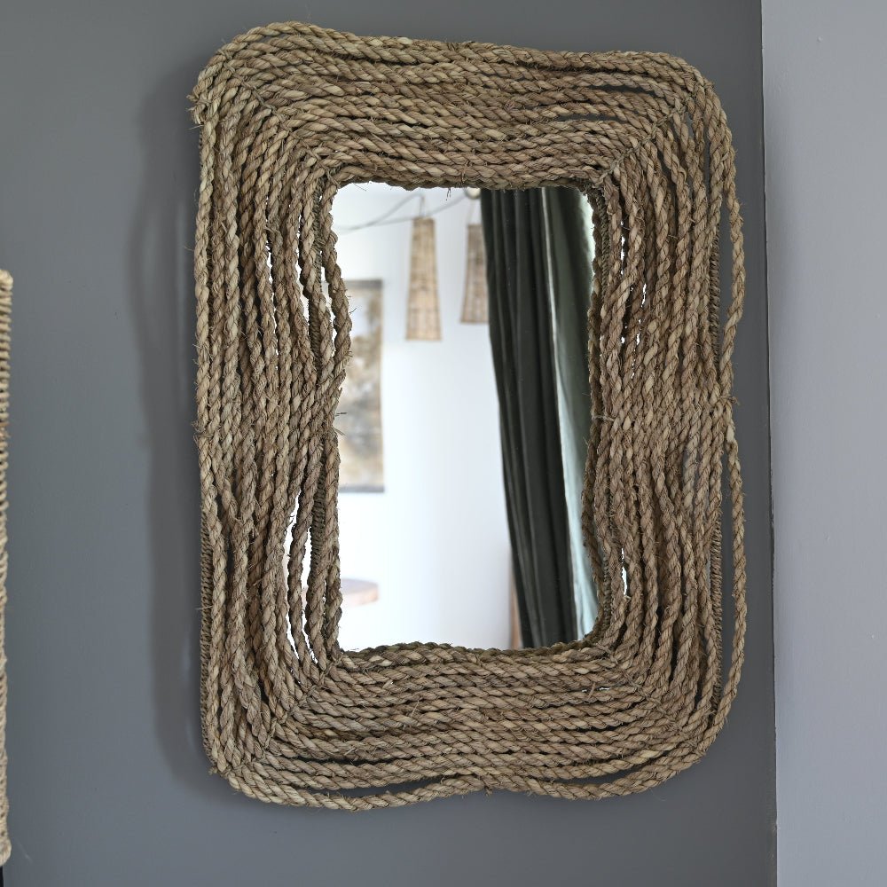 Miroir Rectangulaire Grosse Corde Tressée 70x52cm - Style Bohème Artisanal - COSYDAR - DECO