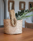 Panier ARTISAN Tressé en feuille de palmier Rond Multifonctions avec grande anse décorative - COSYDAR
