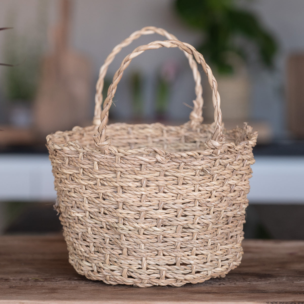 Panier ZEN artisanal en corde de palmier avec grandes anses fines - vue de face