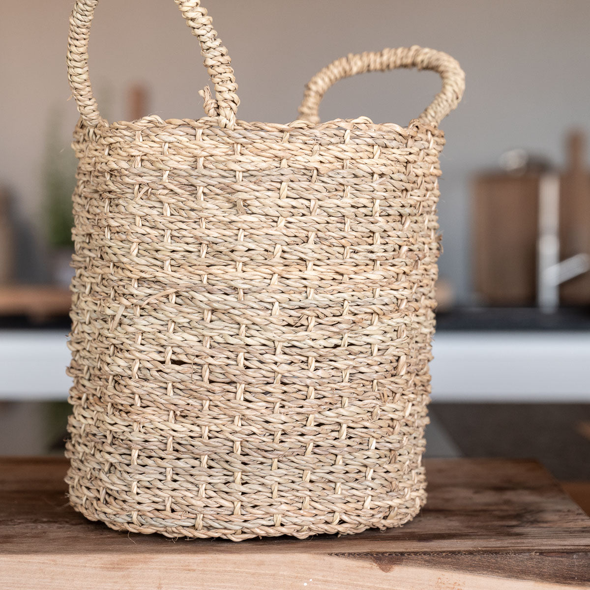 Panier ZEN artisanal en corde de palmier avec anses tressées - vue de face
