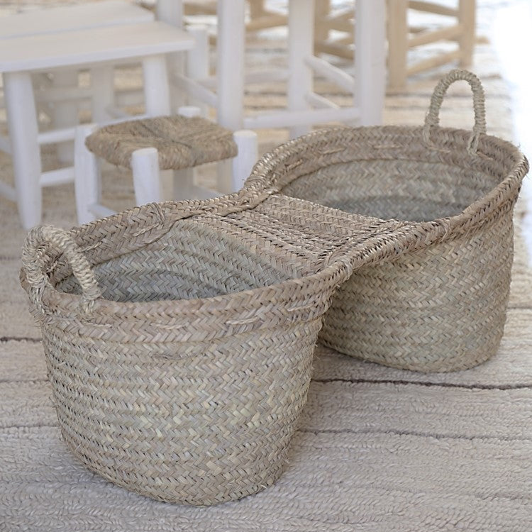 Panier tressé en feuille de palmier double avec2 anses