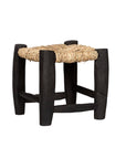 Petit tabouret beldi 20cm bois peint noir – assise tressée fait main
