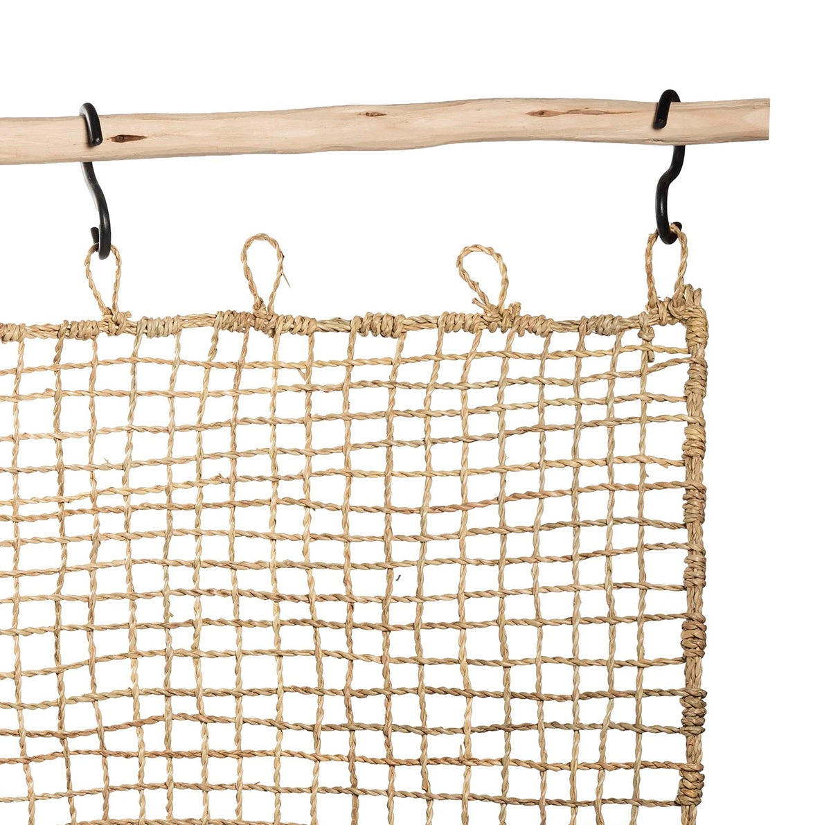 Détail du tressage en corde de palmier type filet en fibres naturelles