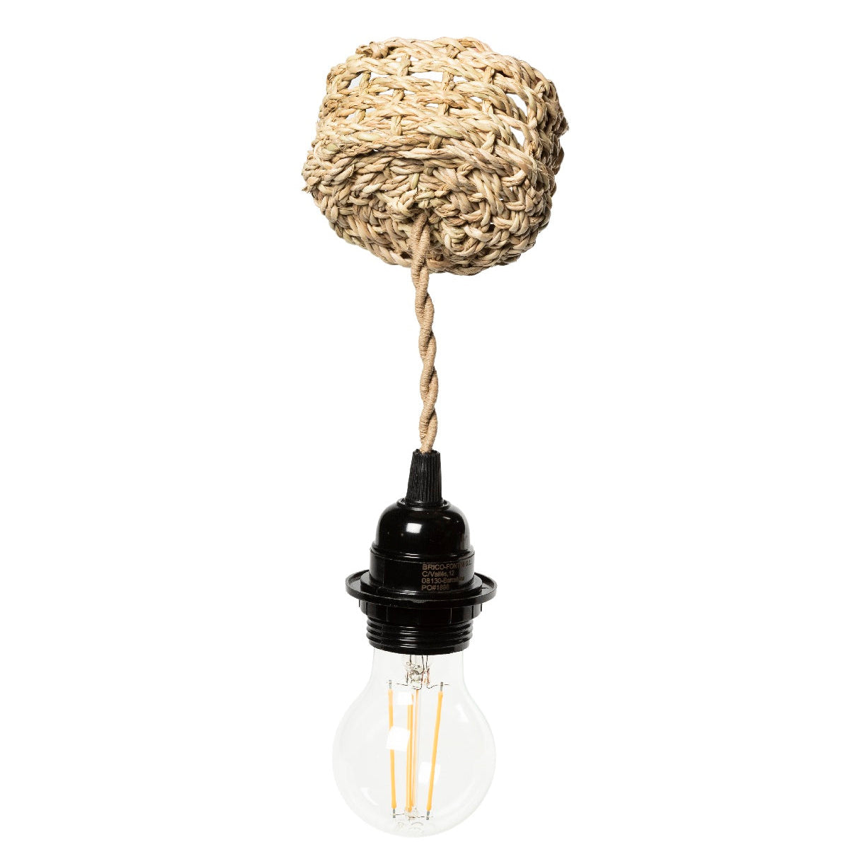 Rosace plafond en corde fait main avec douille E27 et câble textile