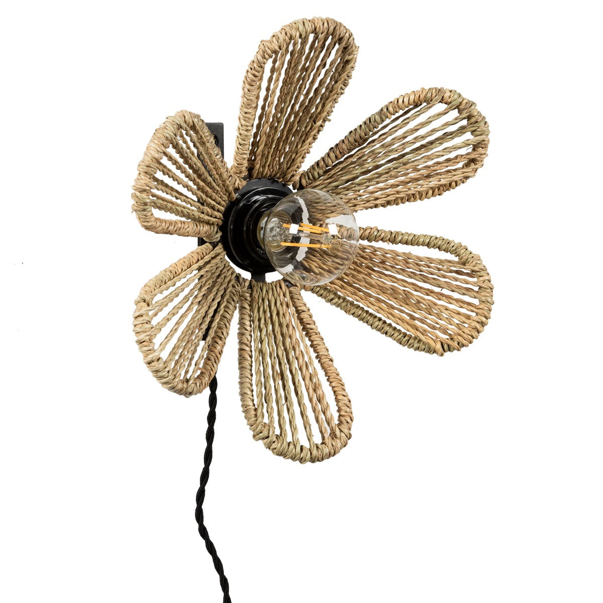 Applique fleur en corde de palmier montée sur son support mural