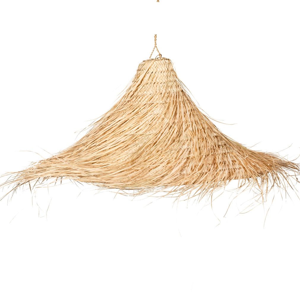 Suspension cloche évasée naturelle avec franges en feuille de palmier