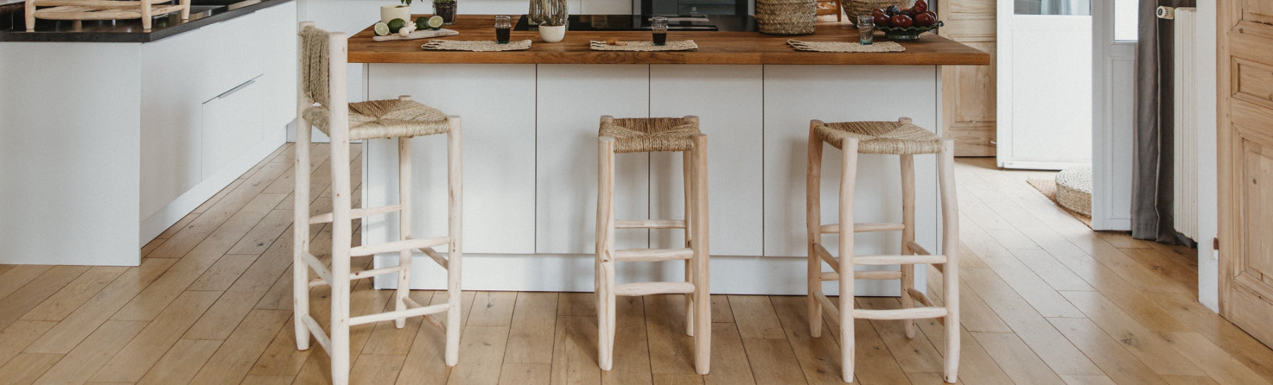 tabouret marocain pour îlot de cuisine en bois et corde tressée – COSYDAR