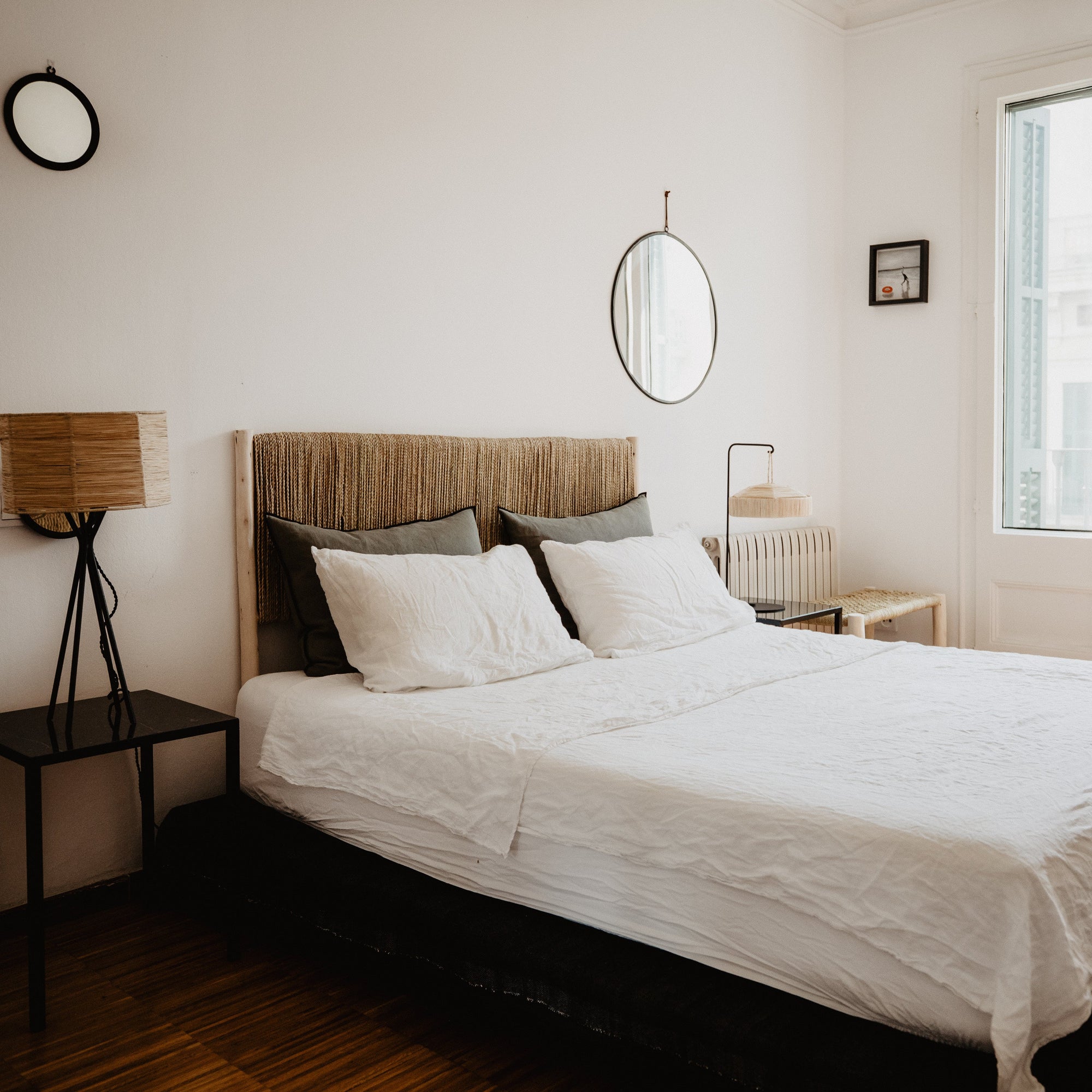 Tête de lit en bois naturel tressé en corde de palmier, 160cm ou 190cm