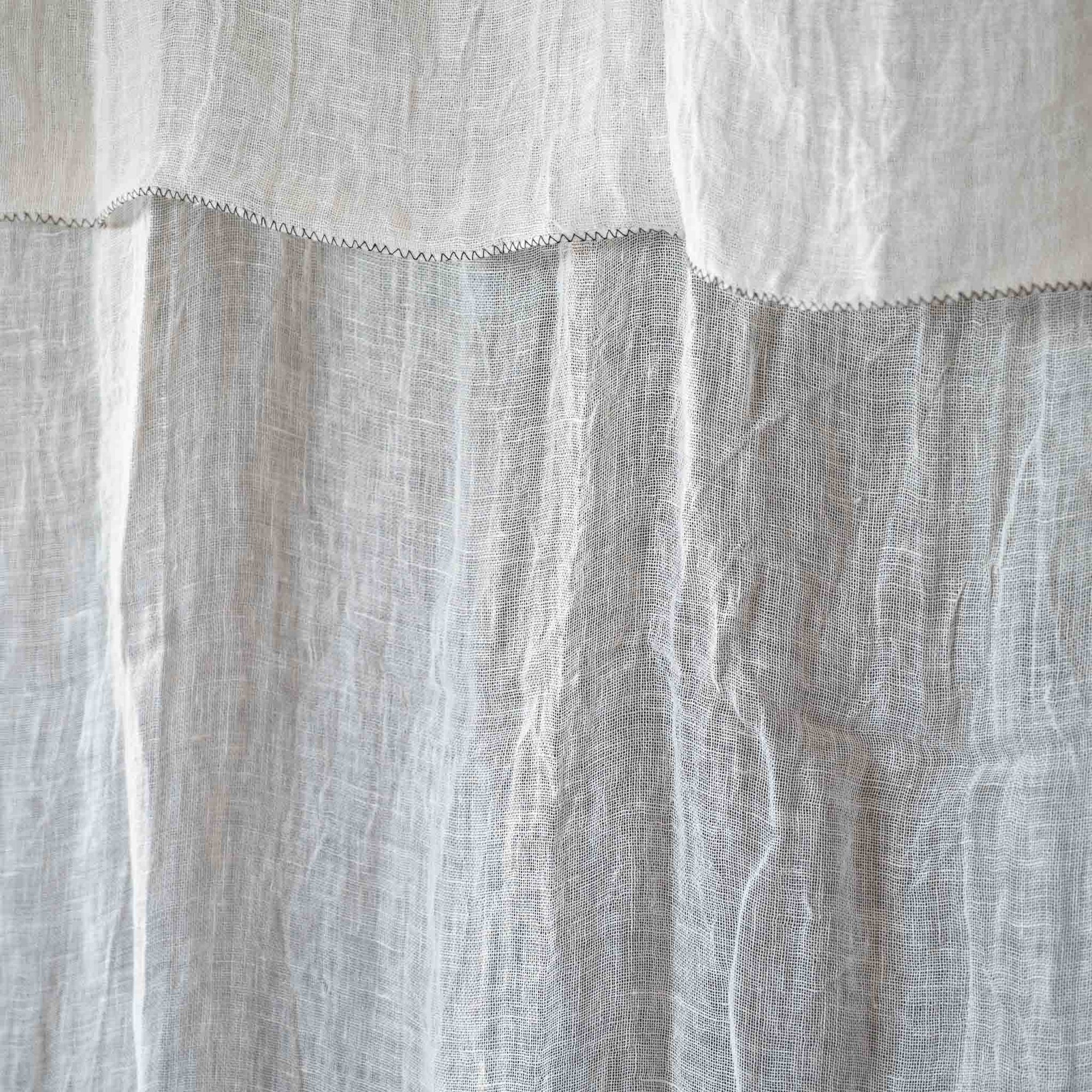 Rideau Voilage 100% Lin Ajustable avec Anneaux - Blanc et Naturel - COSYDAR - DECO