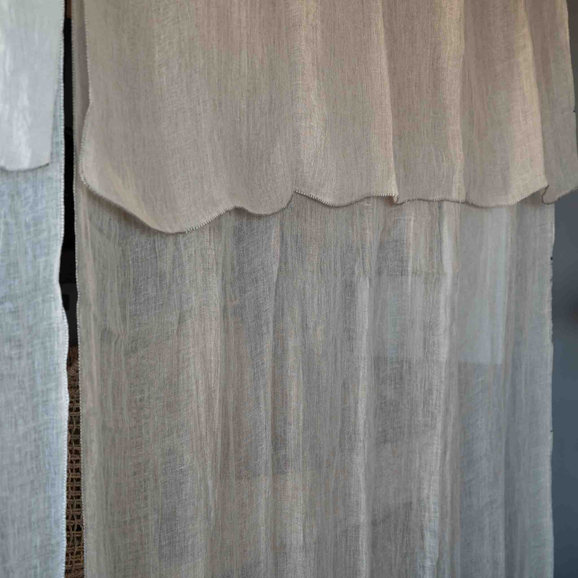 Rideau Voilage 100% Lin Ajustable avec Anneaux - Blanc et Naturel - COSYDAR - DECO
